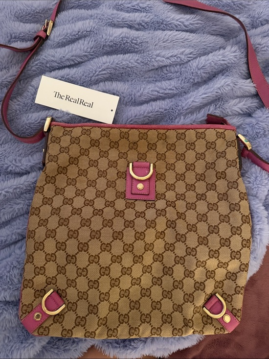 Gucci Handbags - Gucci Brown GG Canvas Crossbody with Pink Trim and Gold Hardware